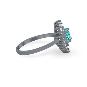 Art Deco Wedding Bridal Ring Baguette Black Tone, Simulated Paraiba Tourmaline CZ 925 Sterling Silver